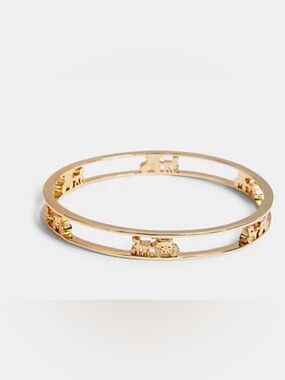 New Coach Gold Tone Iconic Horse and Carriage Motif Open Bangle Bracelet